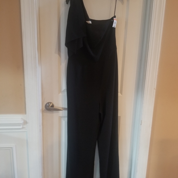 Dress the population Tiffany Asymmetric Stretch Crepe Wide-Leg Jumpsuit  Size L - Picture 7 of 7